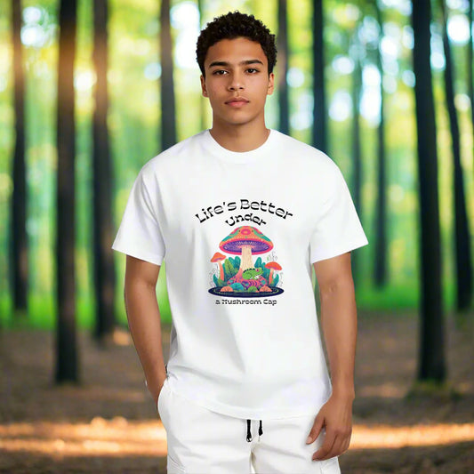 "Life's Better Under a Mushroom Cap" Mushroom and Frog T-Shirt - Rabbit Haven