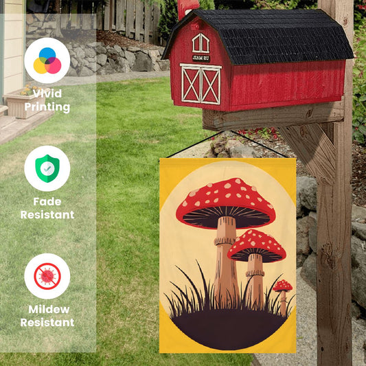 Retro Toadstools Garden Flag – Vintage Mushroom Outdoor Decor
