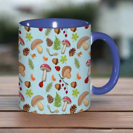 "Forest Floor, Blue" 11oz Mushroom Mug - Rabbit Haven