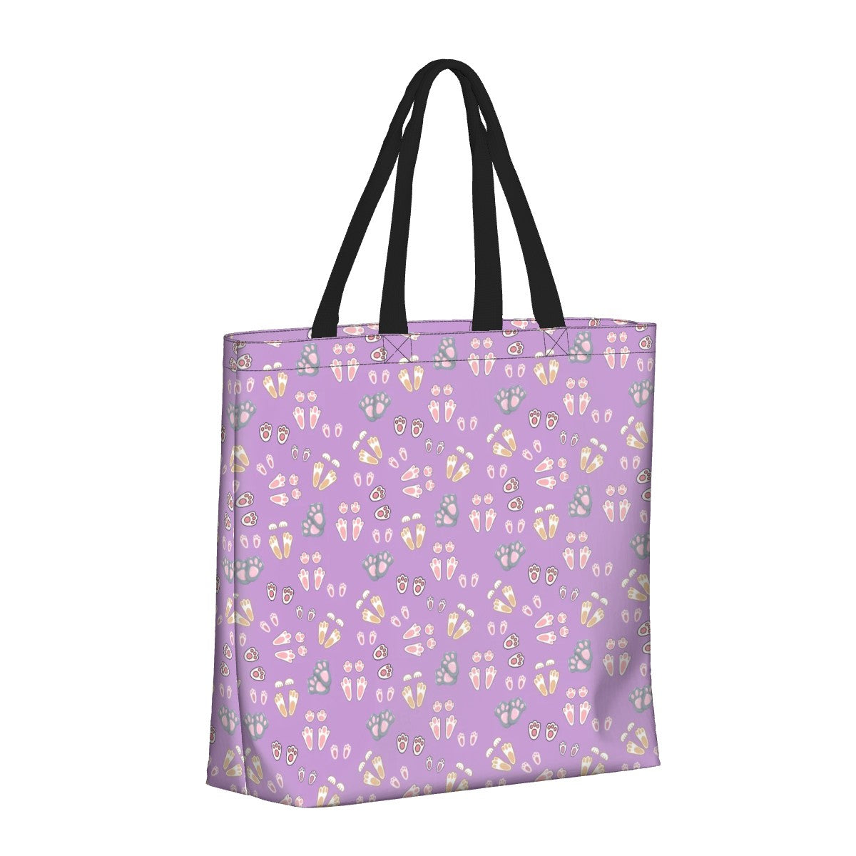 “Bunny Tracks” Shoulder Bag – Lavender Background, Cute Rabbit Paw Print Pattern, Large Zip-Top Purse, Animal Lover Gift