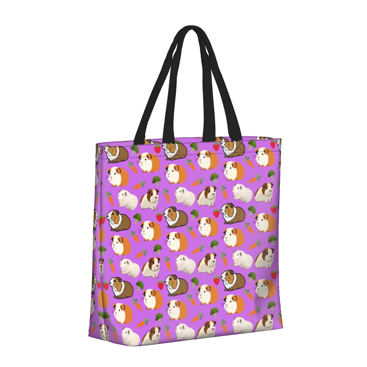 “Cavy Crew” Shoulder Bag – Cute Guinea Pig Pattern, Purple Background, Large Zip-Top Purse, Animal Lover Gift