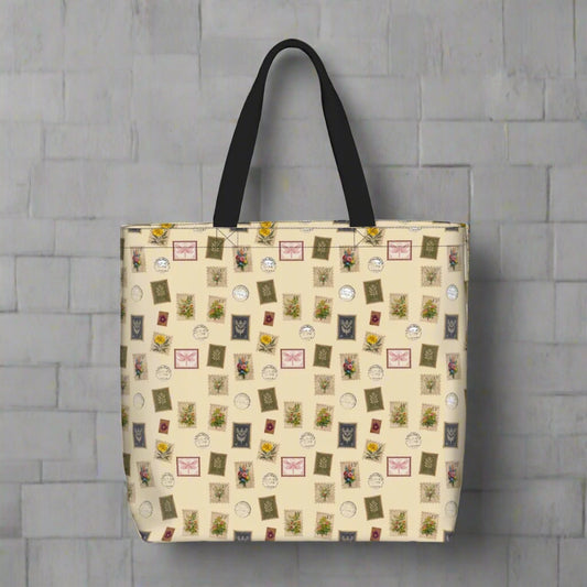 "Garden Postage" Shoulder Bag – Vintage Botanical Stamp Print on Cream | Floral Bag by Rabbit Haven