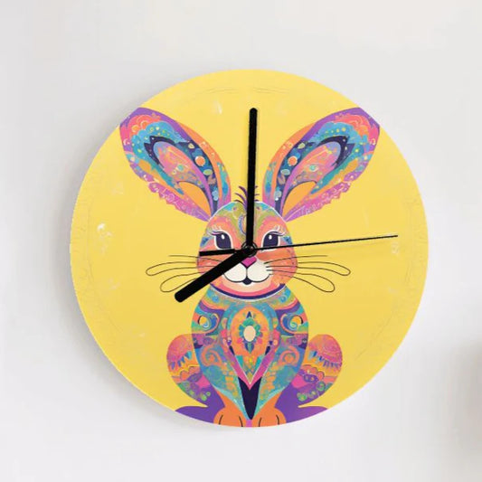 "Mosaic Bunny" Whimsical Bunny Wall Clock