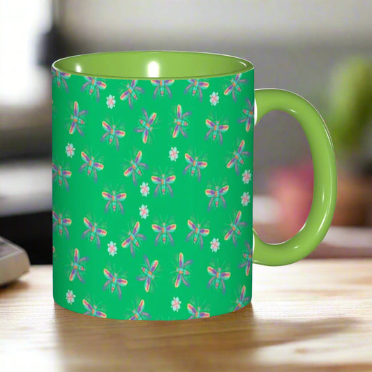 "Iridescent Flight, Green" 11oz Dragonfly Mug - Rabbit Haven