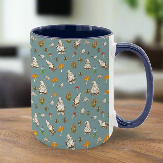 "Forest Folk, Slate Blue" 15oz Mushroom and Gnome Mug - Rabbit Haven