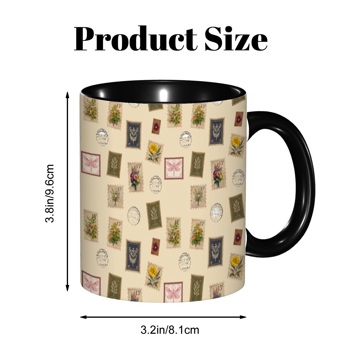 "Garden Postage"11oz Mug – Vintage Botanical Stamp Print on Cream | Floral Coffee Cup by Rabbit Haven