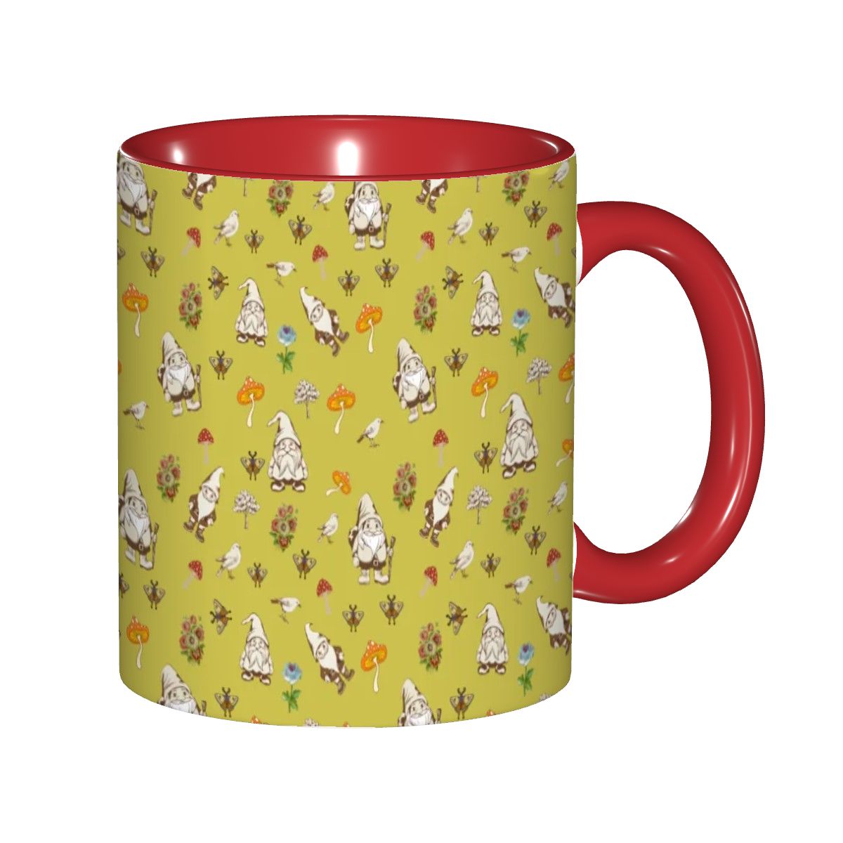 "Forest Folk, Olive Yellow" 11oz Mushroom and Gnome Mug - Rabbit Haven