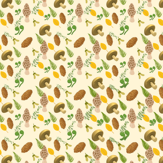 "Forest Forager" Blanket – Cream Fleece Throw with Mushrooms, Pinecones & Ferns, Cozy Woodland Nature Decor Gift
