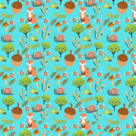 "Foxy Forest" Blanket – Blue Fleece Throw with Foxes, Trees & Woodland Creatures, Cute Nature-Inspired Decor Gift