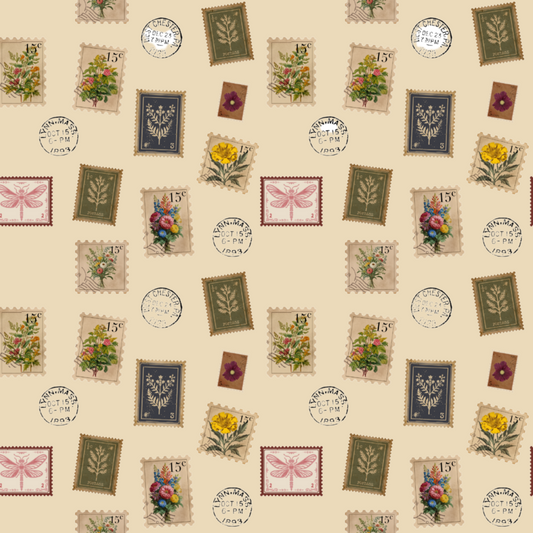 'Garden Postage" Blanket – Vintage Botanical Stamps on Cream | Cozy Floral Throw by Rabbit Haven