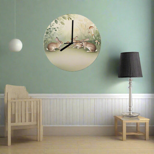 "Rabbit Rendezvous" Rabbit & Mushroom Wall Clock