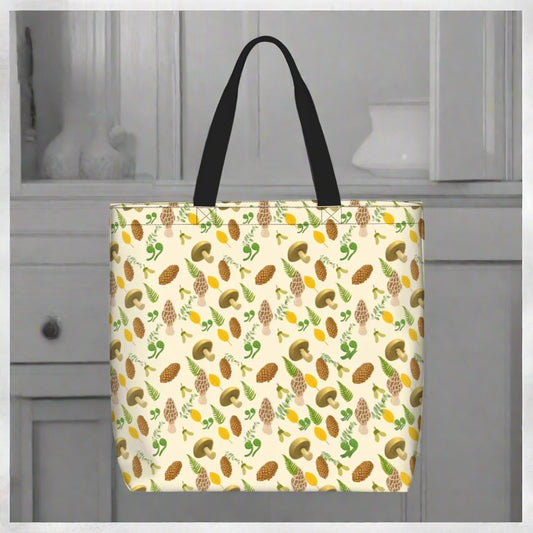 "Forest Forager" Shoulder Bag – Mushroom & Pinecone All Over Print Nature Bag