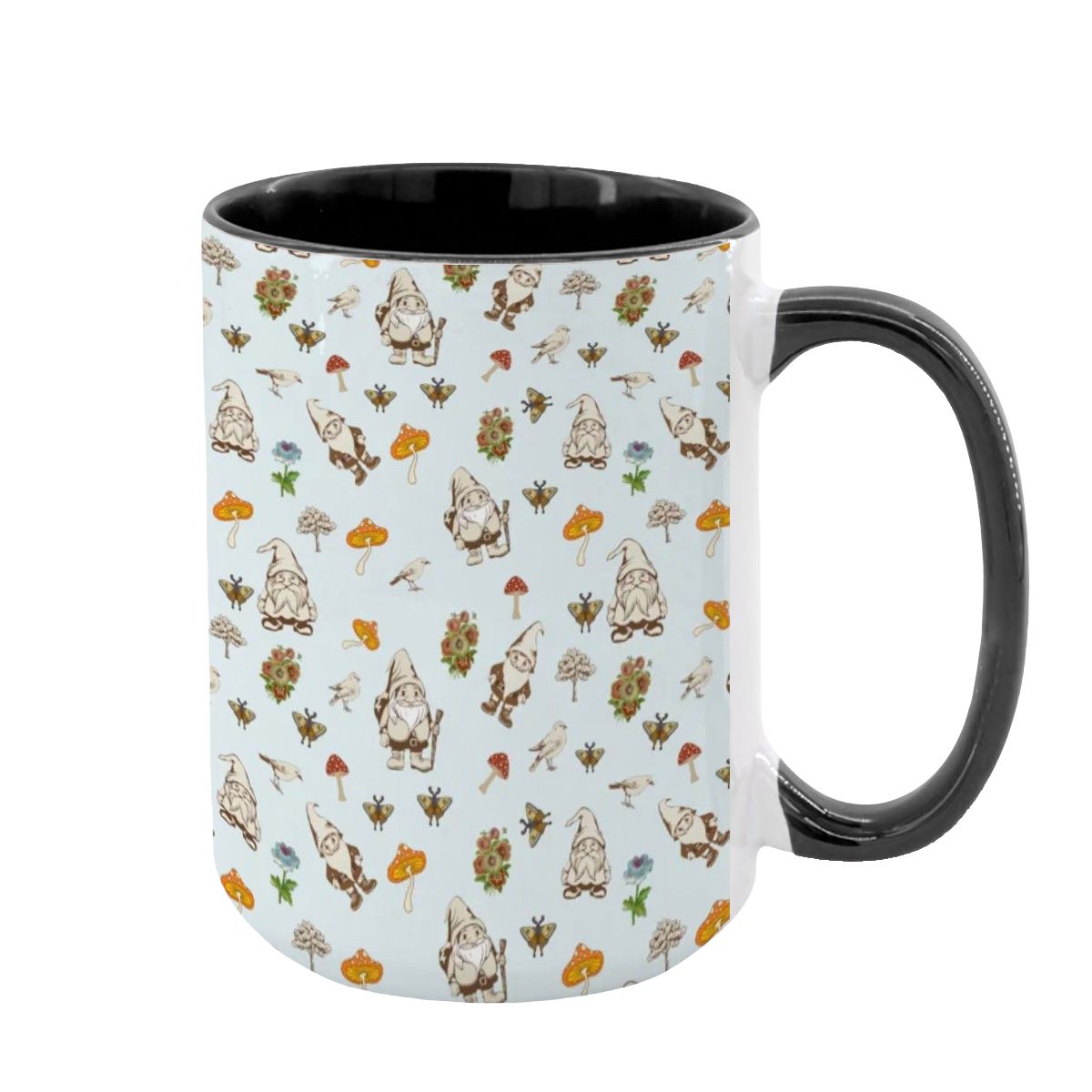 "Forest Folk, Light Blue" 15oz Gnome ang Mushroom Mug - Rabbit Haven