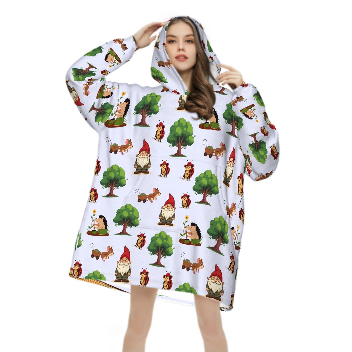 Gnome Folk & Friends Blanket Hoodie – Lavender, Gnomes & Woodland Animals