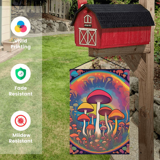 Shroom Portal Garden Flag – Vibrant Psychedelic Outdoor Decor