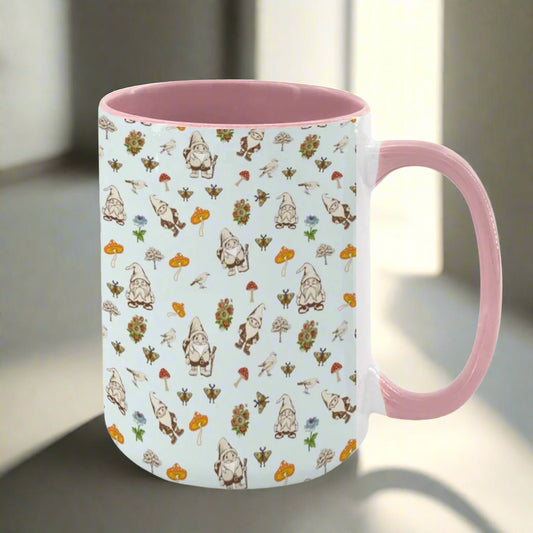"Forest Folk, Light Blue" 15oz Gnome ang Mushroom Mug - Rabbit Haven
