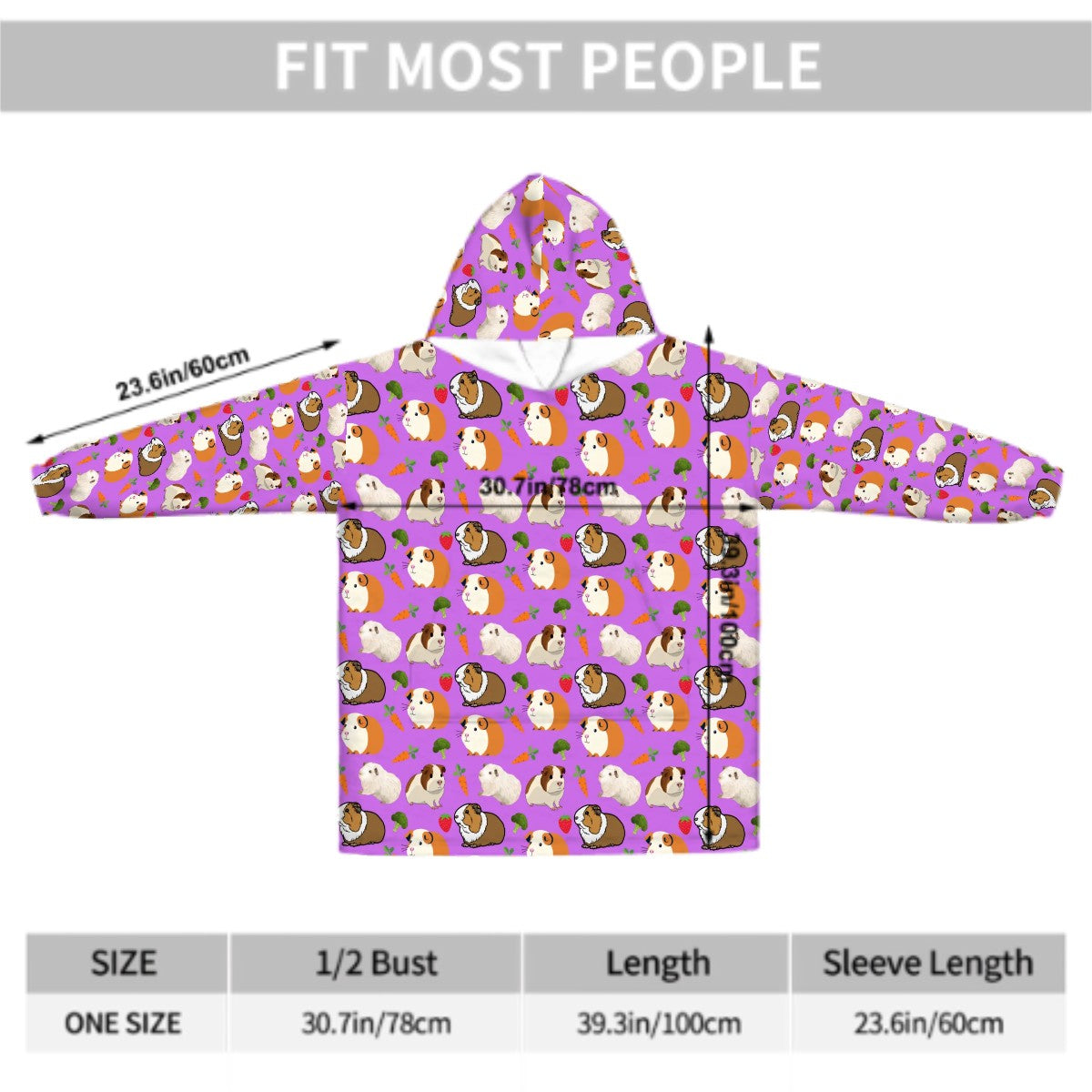 "Cavy Crew" Adult Blanket Hoodie – Purple Background, Cute Guinea Pig Print