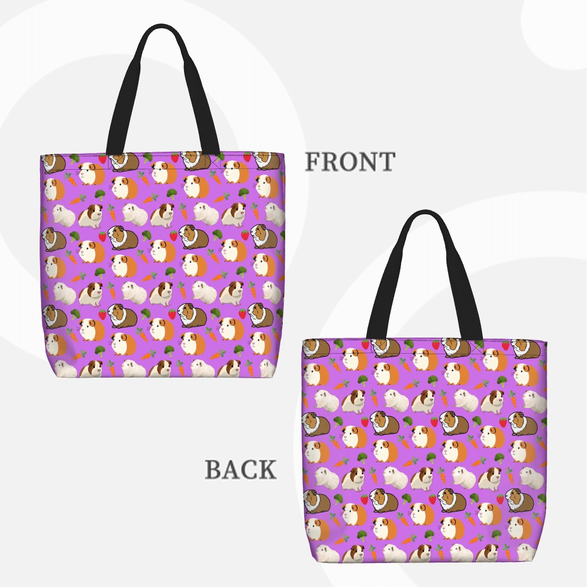 “Cavy Crew” Shoulder Bag – Cute Guinea Pig Pattern, Purple Background, Large Zip-Top Purse, Animal Lover Gift