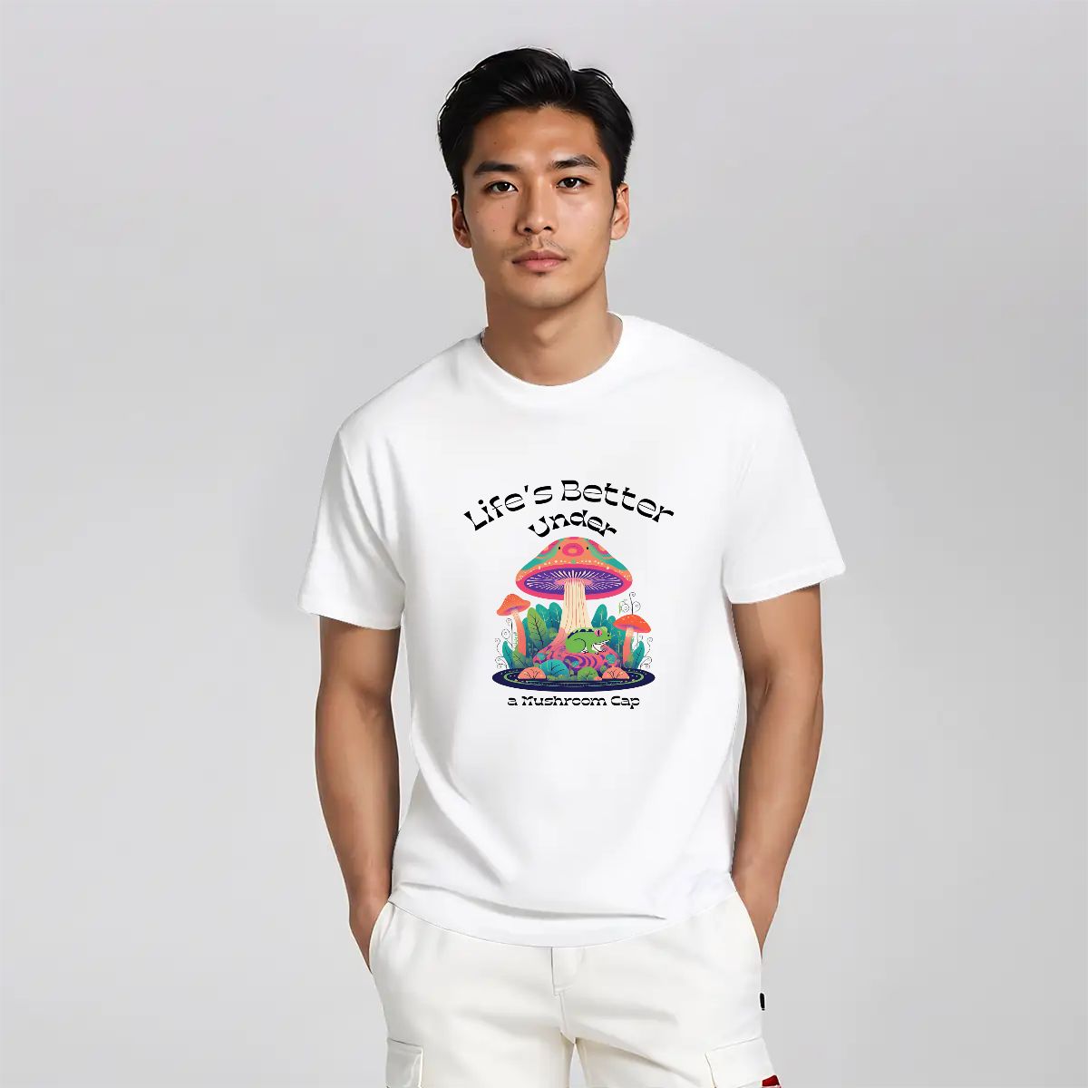 "Life's Better Under a Mushroom Cap" Mushroom and Frog T-Shirt - Rabbit Haven