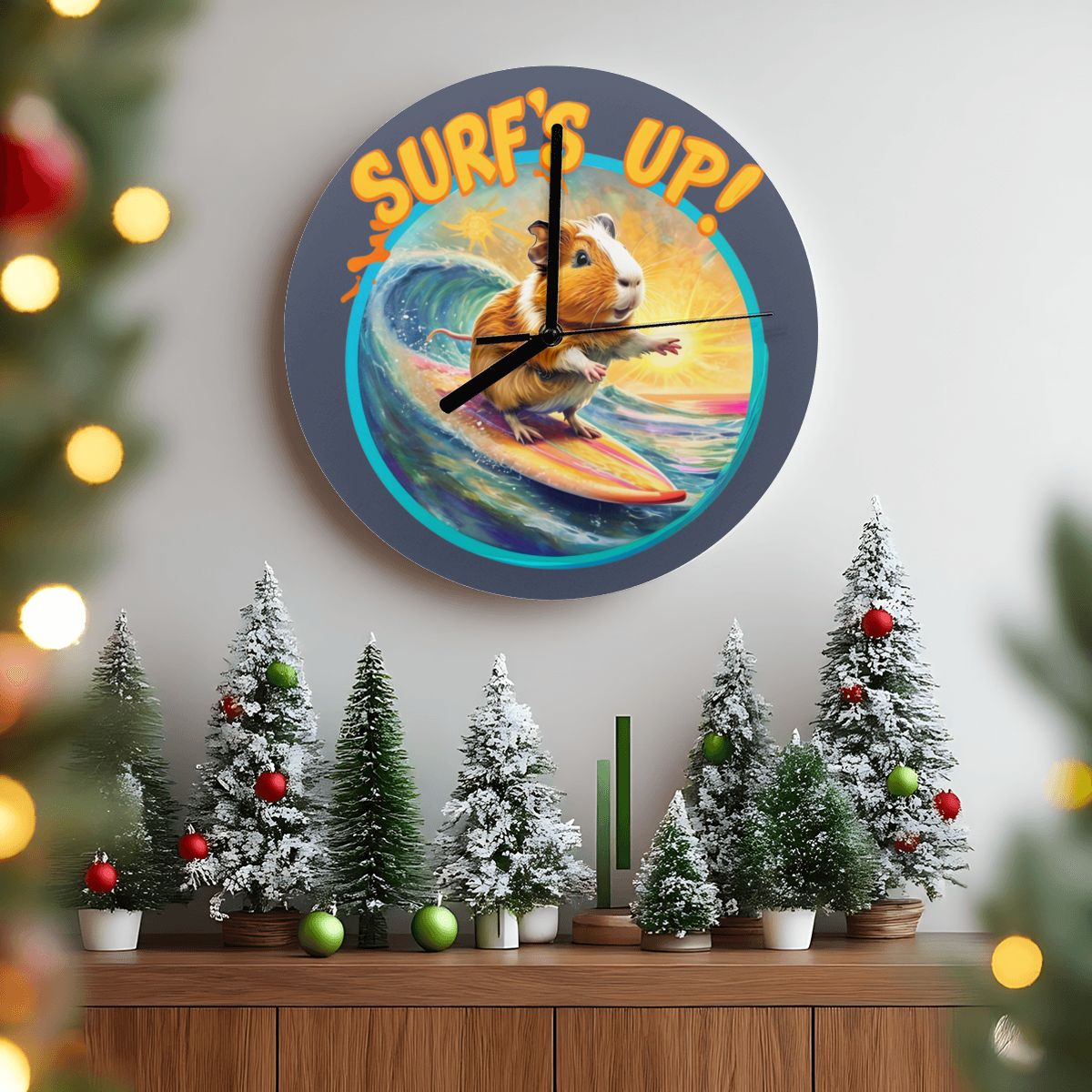 "Surf's Up" Cute Guinea Pig Wall Clock
