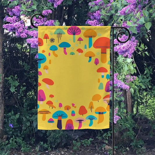 Enchanted Cap Circles Garden Flag – Colorful Mushroom Border Outdoor Decor
