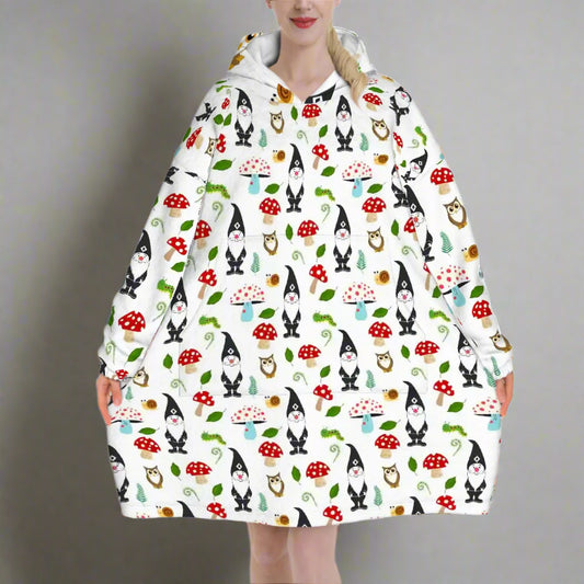 "Woodland Magic" Blanket Hoodie – Cozy Whimsical Loungewear with Gnomes