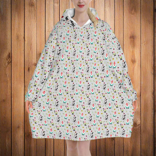 "Gnome Trails" Grey Blanket Hoodie – Cozy Whimsical Loungewear with Gnomes