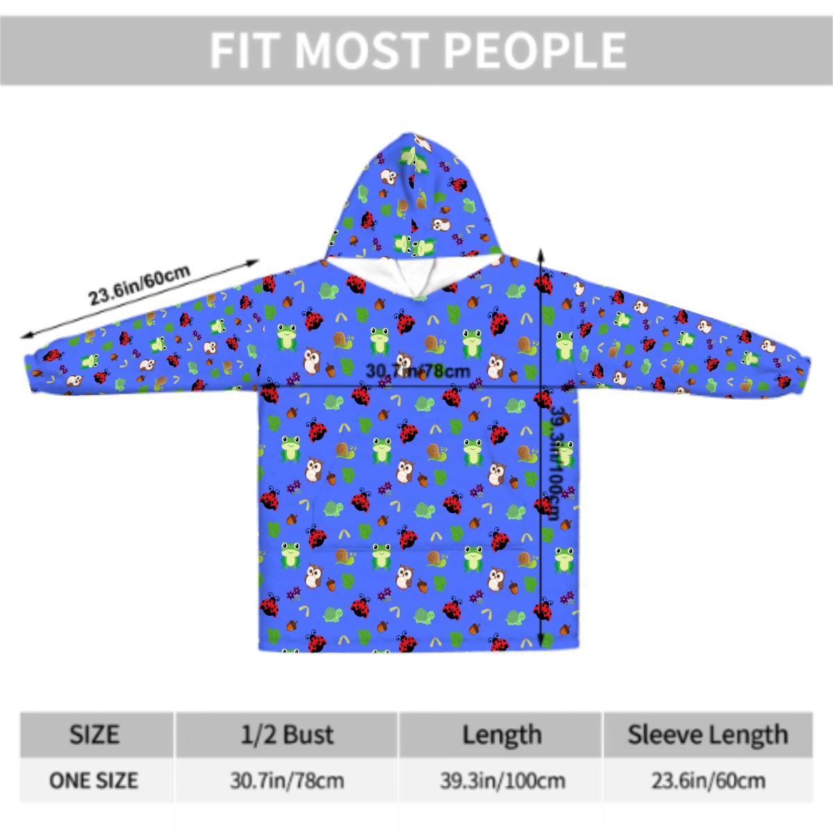 Forest Frolic Blanket Hoodie – Blue, Woodland Animals & Leaf Print