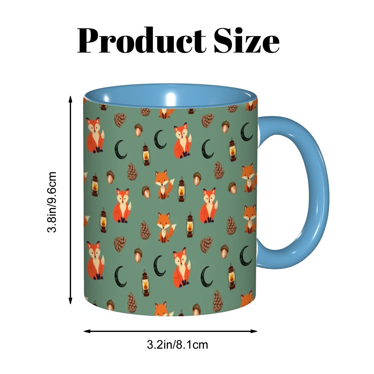 Foxlight Trail 11oz Mug – Whimsical Fox & Forest Lanterns on Muted Green | Woodland Coffee Cup by Rabbit Haven