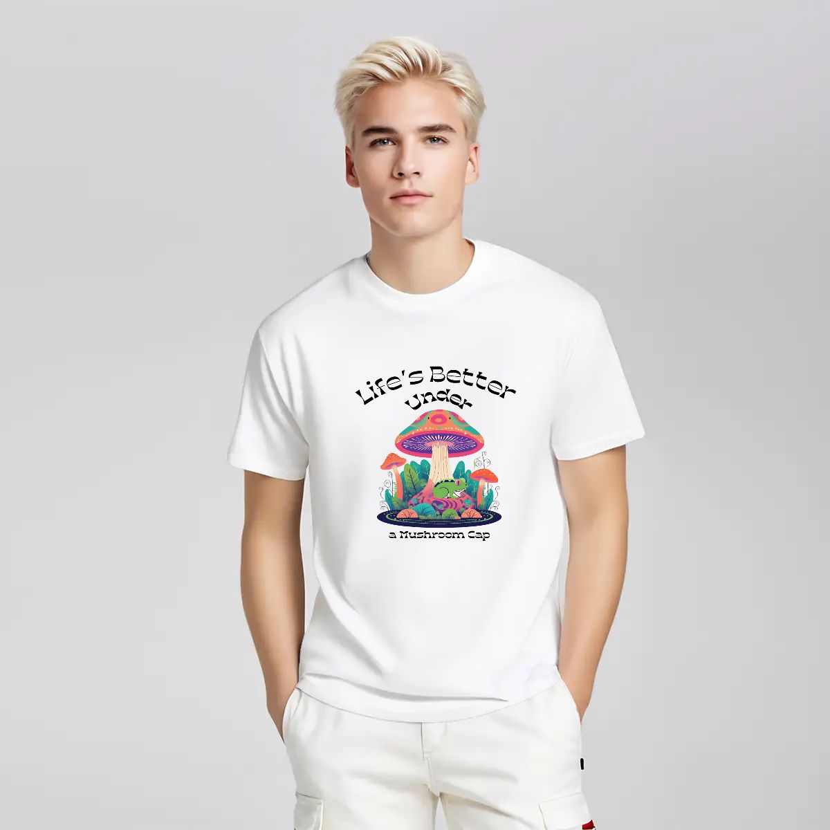 "Life's Better Under a Mushroom Cap" Mushroom and Frog T-Shirt - Rabbit Haven