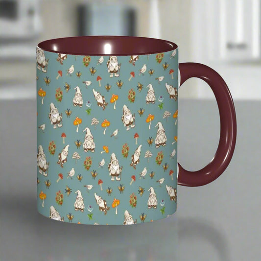"Forest Folk, Slate Blue" 11oz Mushroom and Gnome Mug - Rabbit Haven